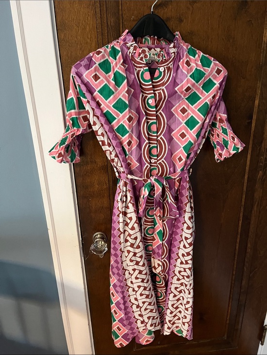 Mille Dresses & Skirts - Patterned Midi Shirt Dress in Pink and Green